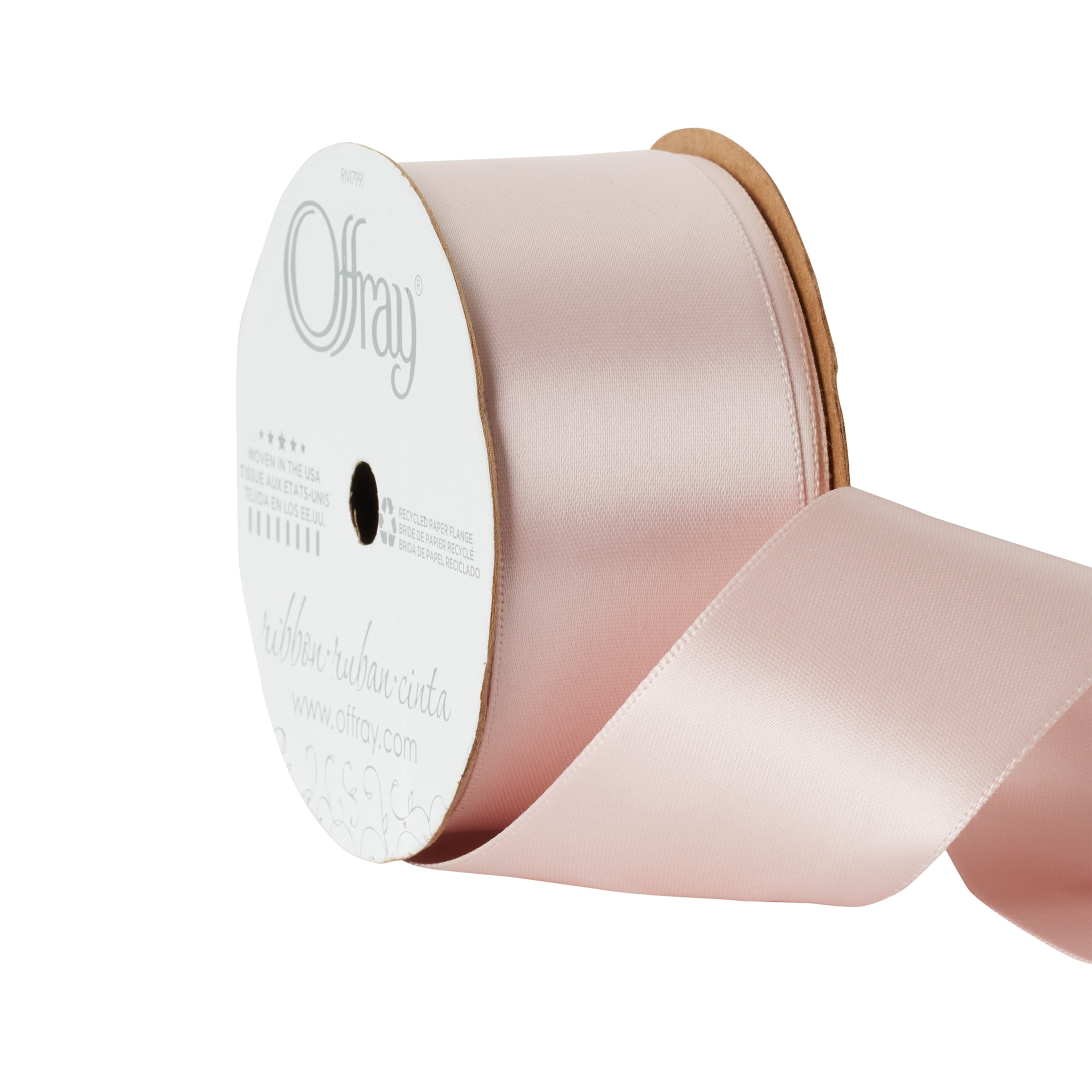 (3 pack) Offray Ribbon, Pink Blush 1 1/2 inch Double Face Satin Polyester Ribbon for Wedding, Sewing, and Crafts, 12 feet, 1 Each