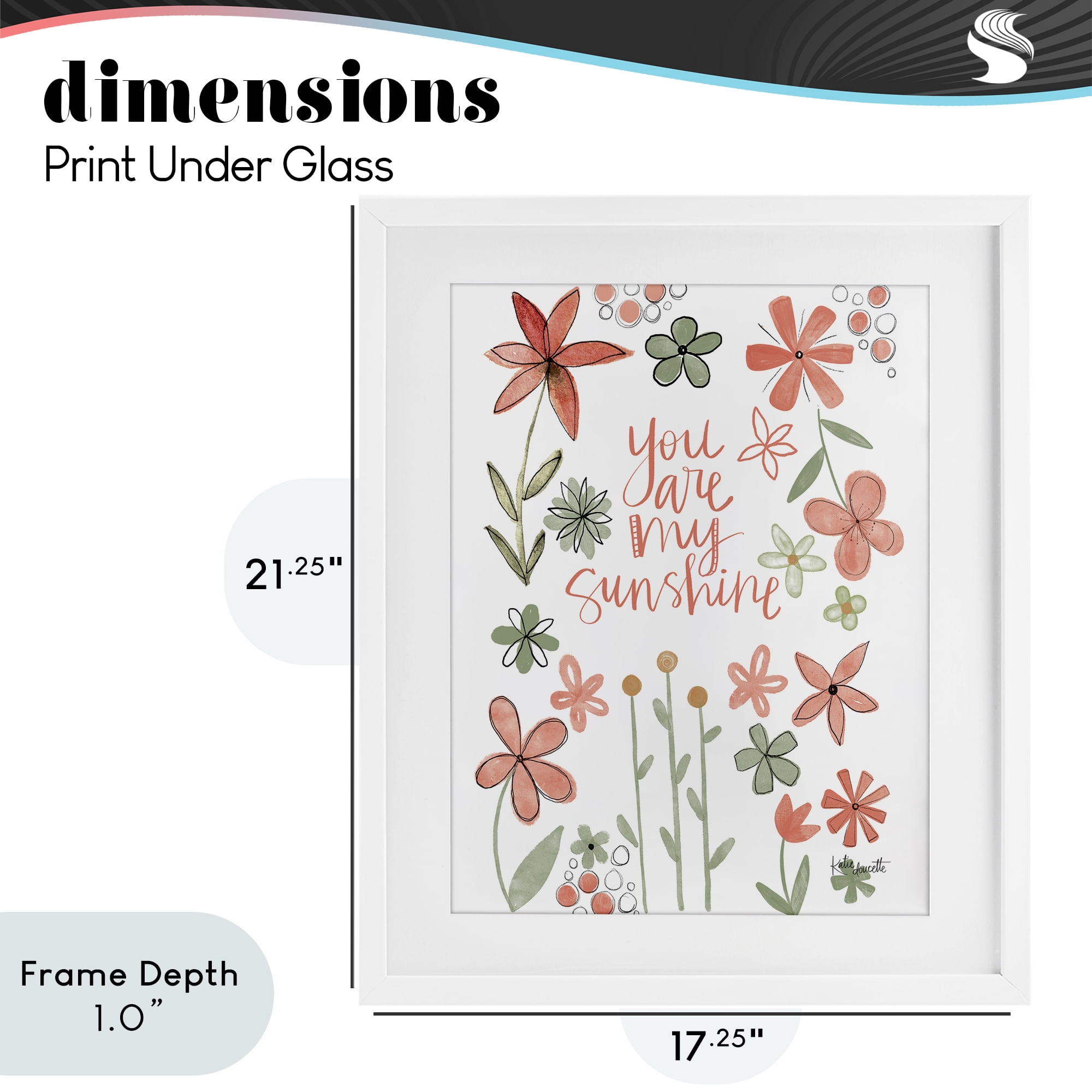 Stupell Industries You Are Sunshine with Florals White Framed Print Under Glass, design by Katie Doucette