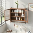 thumbnail image 5 of 24.8"Glass Door Vintage Double Door Wall Cabinet with Three Tiers of Storage with Towel Rack, for Bathroom, Kitchen,Dining Room,Brown, 5 of 9