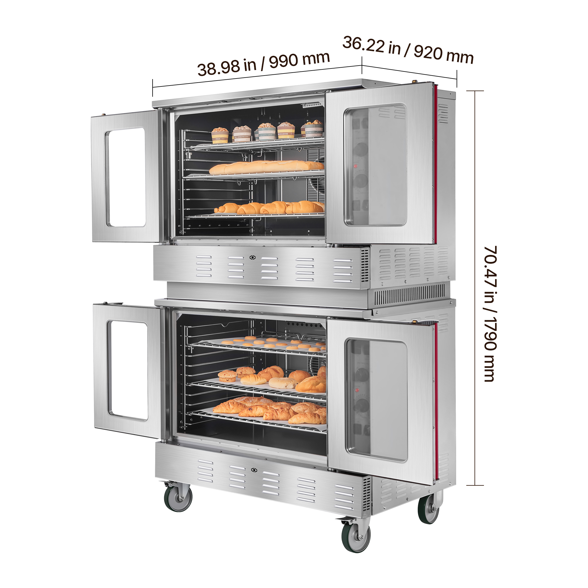 KFFKFF Double Deck Gas Convection Oven,14 cu.ft Full-Size Commercial Oven, 40,000 BTU x 2 High-Performance Burners, Natural Gas Oven with Dual Fan Modes, Ideal for Bakeries, Restaurants, and Kitchens