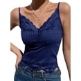 thumbnail image 3 of STARVNC Women V Neck Sleeveless Lace Trim Ribbed Cropped Top, 3 of 7