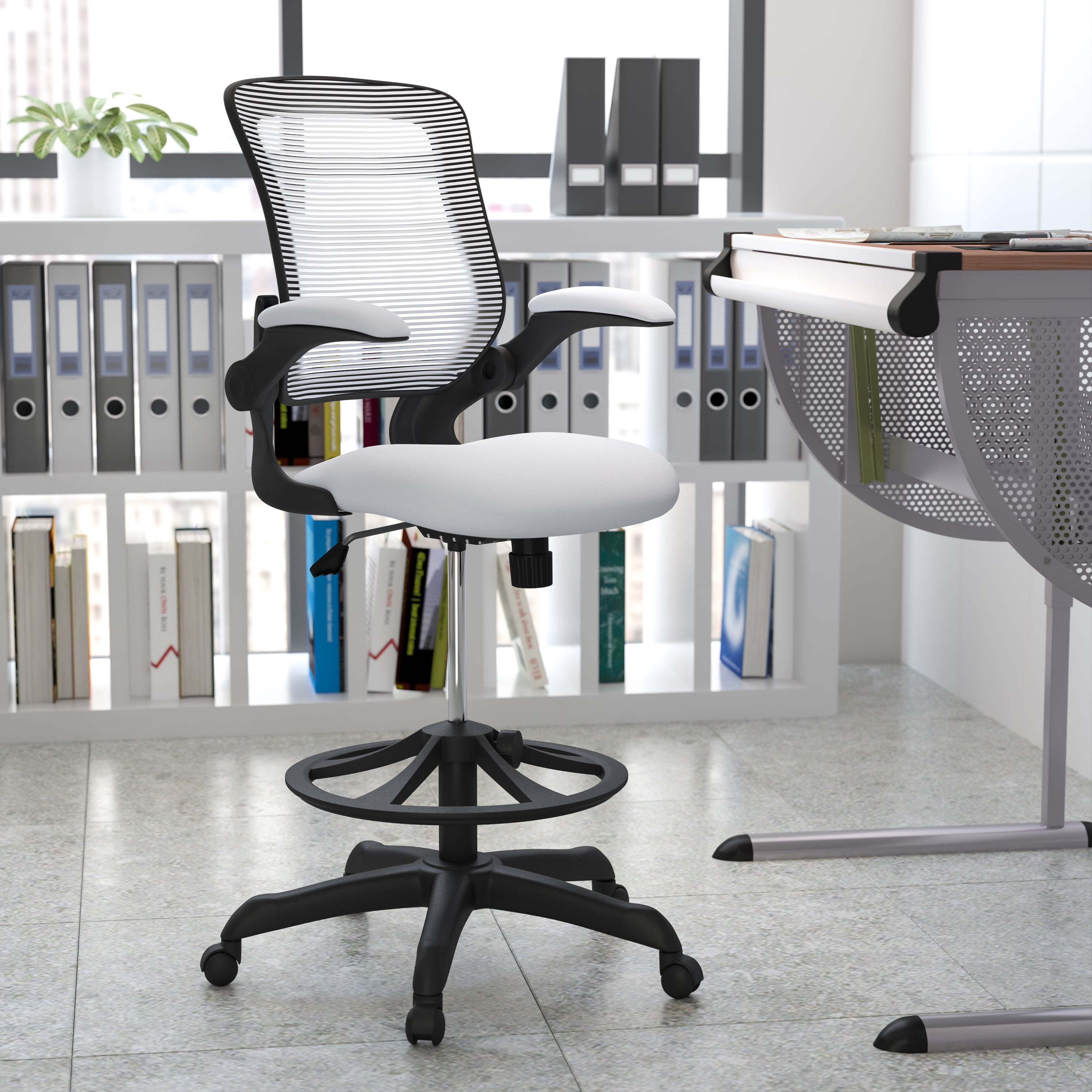 Mid-Back Red Mesh Office Task Chair with Adjustable Seat Height & Flip-Up Arms 