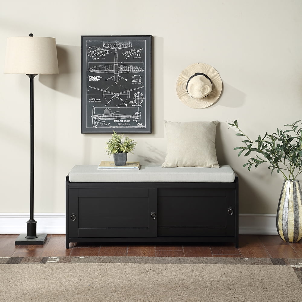 Lowestbest Wooden Storage Bench, Shoe Bench with Storage and 2 Cabinets and Sit Cushion for Entryway Bedroom, Black Lowestbest Wooden Storage Bench, Shoe Bench with Storage and 2 Cabinets and Sit Cushion for Entryway Bedroom, Black