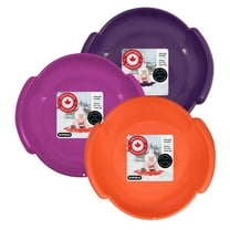Superio Round Snow Sled, Heavy Duty Plastic Saucer Toddler Sled with Handles 24" Winter Snow Toys Fun for Kids and Adults 3-Pack, Purple-Fuchsia-Orange