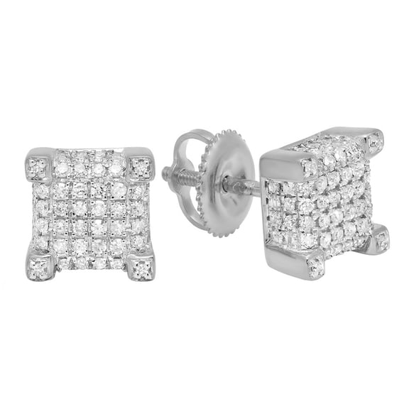 Dazzlingrock Collection Round White Diamond Dice Shaped Hip Hop Screwback Stud Earrings for Men (0.25 ctw, Color I-J, Clarity I1-I2) in 14K White Gold