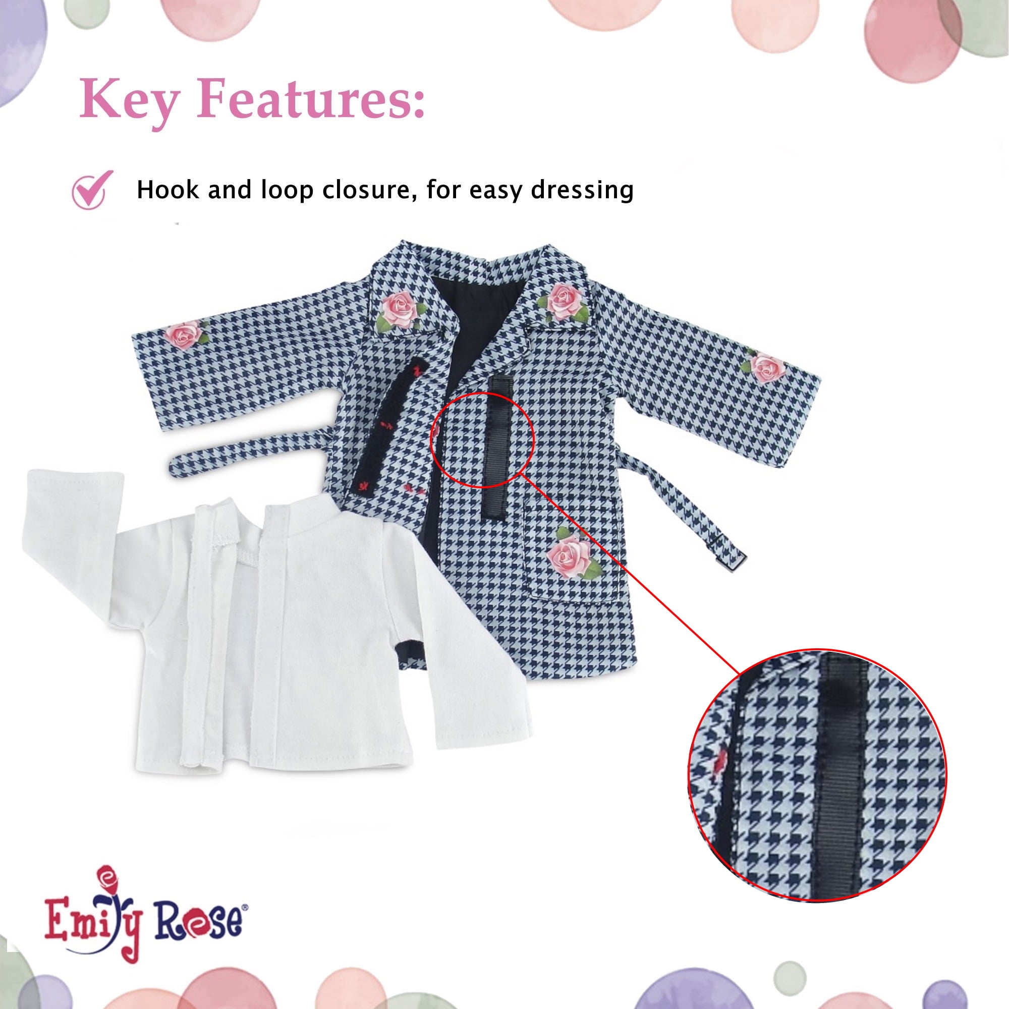 Emi1y Rose 18 Inch Doll Clothes | Lovely 5-Piece 18" Doll Raincoat Outfit, Including Matching Doll Rain Boots and Working Umbrella | Fits American Girl Dolls