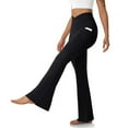 thumbnail image 2 of Women's Flare Leggings with Pockets Crossover High Waisted Bootcut Yoga Pants Tummy Control Bell Bottom Trousers, 2 of 9