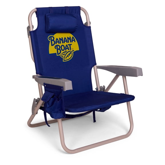 Banana Boat Backpack Beach Chair - Lightweight Aluminum Folding Chair for Adults 5-Position with Lay Flat Adjustable Recline, Headrest Pillow, Insulated Back Pocket & Cup Holder