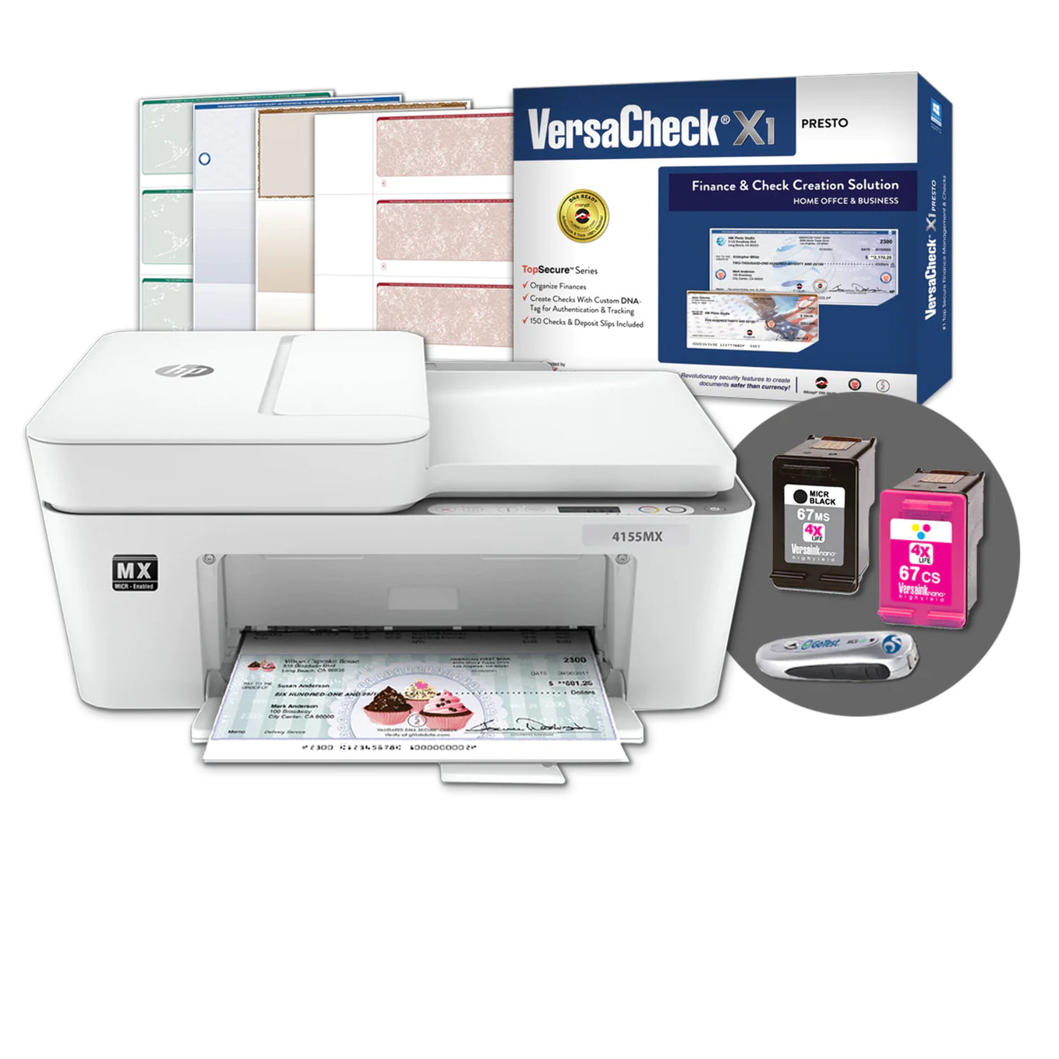 VersaCheck HP DeskJet 4155 MXE MICR All-in-One Check Printer and VersaCheck Presto Check Printing Software Bundle, (4155 MX) - Walmart.com