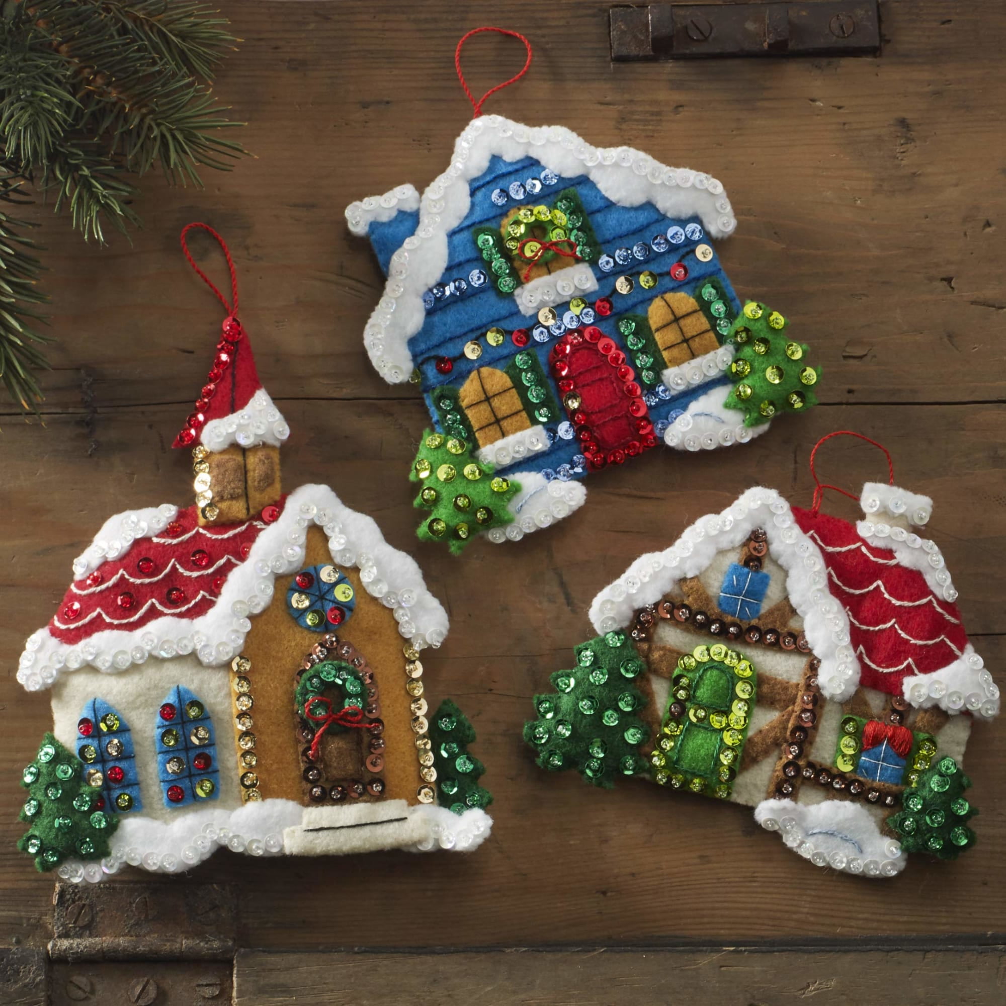 Bucilla Christmas Village 6 Count Felt Applique Ornament Kit, 5 x 4.5 in