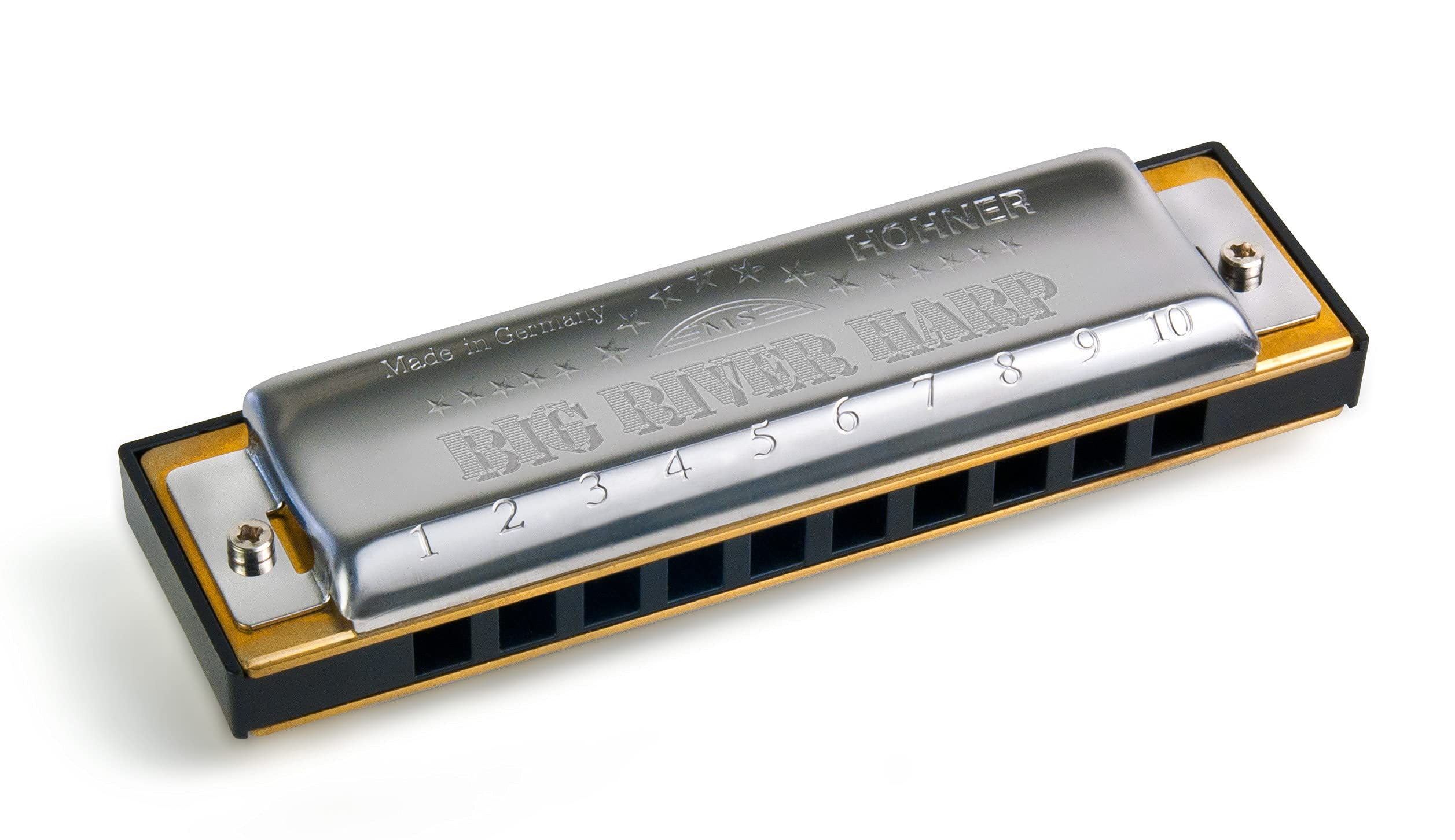 Hohner Big River Harp MS Harmonica - Key of A Bundle with Case, Pouch, Online Manual, and Austin Bazaar Polishing Cloth