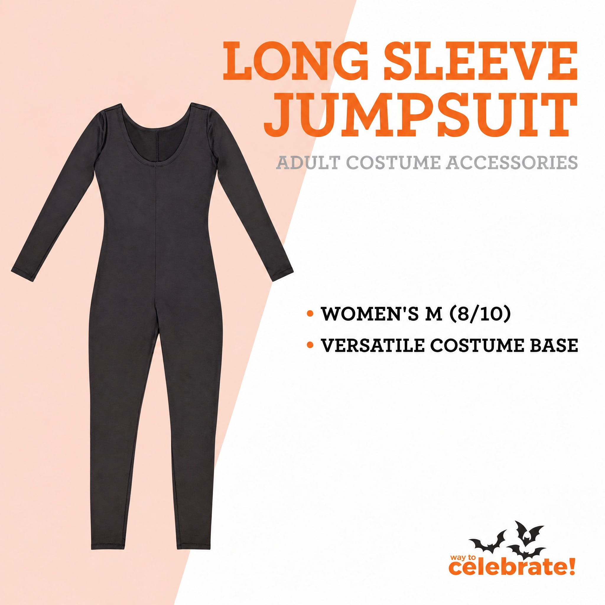 Long Sleeve Jumpsuit Costume Accessory for Adults, Black, M (8/10), Halloween by Way To Celebrate