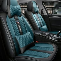 Leadwolf 2PCS Front Car Seat Covers Leather for Hyundai for Accent/Brio/Solaris/i25/Avega/ 2006-Present 2 Seats Leather Waterproof Front Set Cushion Protector with Pillow Black and Blue