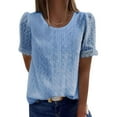 thumbnail image 6 of Bmisegm Women's Round Neck Short Sleeve Lace Shirts Blouses Vintage Elegant Tunic tops summer shirts for women Blue S, 6 of 7