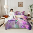 thumbnail image 4 of Manfei Hummingbird Bird Queen Comforter Set, Dreamy Purple Flower Floral Bedding Sets, Boho Jungle Animal Reversible Bedding Comforter Set, Luxury Bedroom Decor, 3-Piece, 4 of 8