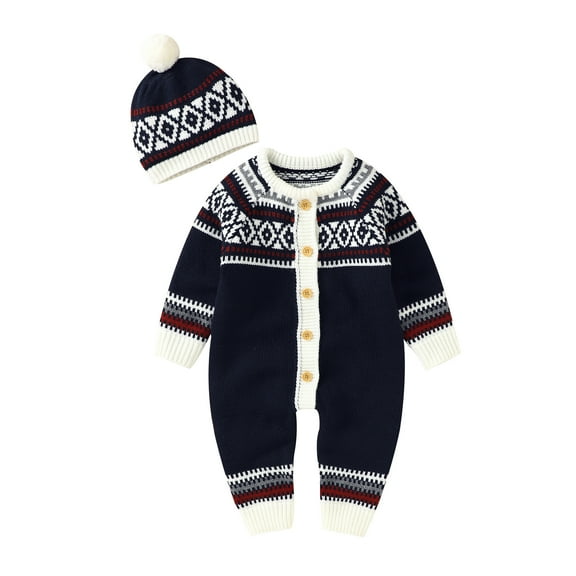 Baby Rompers Long Sleeve Newborn Boys Girls Christmas Knitting Jumpsuits Hats Outfits Sets 0-18m Winter Infant Children Overalls