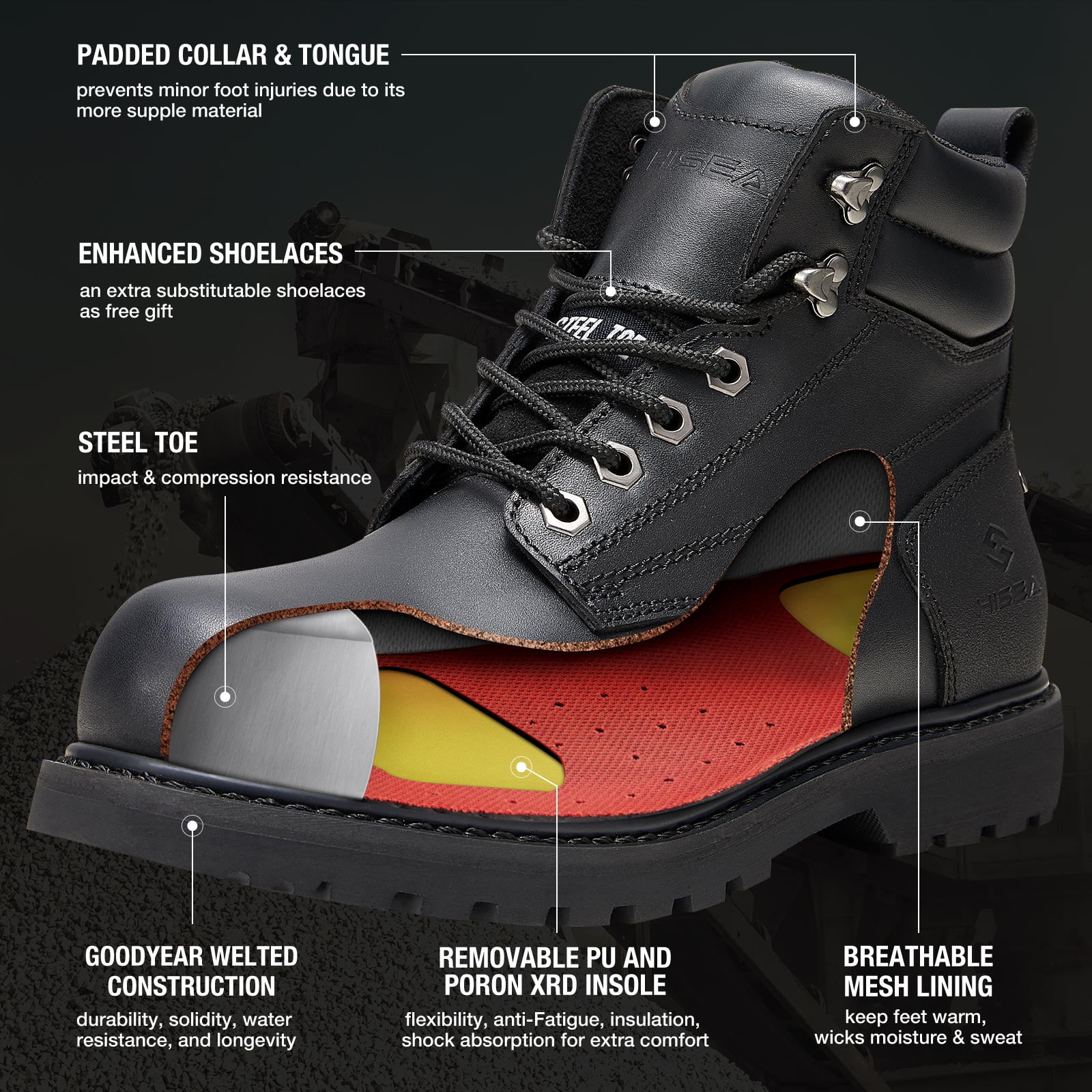 Construction steel shop toe boots