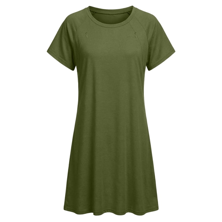 green breastfeeding dress Fheaev Nursing Breastfeeding Dresses for Women Crew Neck Casual Knee Length Maternity Pregnancy Clothes Army Green L, Women's, Size: Large