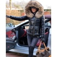 thumbnail image 2 of Aofur Womens Ladies Quilted Winter Coat Fur Collar Hooded Down Jacket Parka Outerwear Small Black, 2 of 9