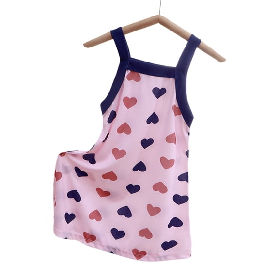 Crunowin Girls Summer Dress Sleeveless Round Neck Heart Print Tank Style Kids Sleepwear Dress Pink Size 5/6