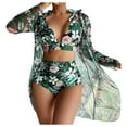 thumbnail image 4 of Jacenvly 2024 Womens Hawaiian 3 Piece Set Fashion Long Sleeve Swimsuit Floral with Cover up Surfing Swimwear Lightweight Women'S Printed Bikini Straps Split Set Three Piece Set Army Green, 4 of 9
