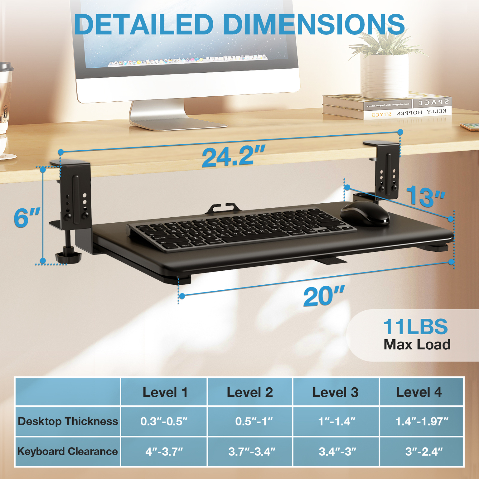 TAVR Furniture Adjustable Keyboard Tray Under Desk Pull Out with C-Clamp, 20x13 inch Keyboard & Mouse Tray, Black