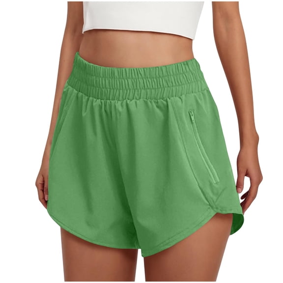 Womens Gym Running Shorts with Zipper Pockets Summer Casual Running Short Breathable Activewear Pants Quick Dry Fitness Shorts for Workout Training Yoga Jogging Pilates