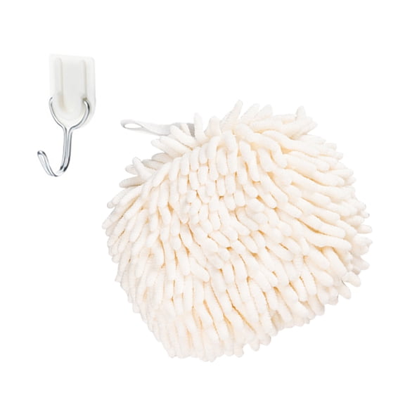 HONMEET 1Pc Chenille Quick Dry Hand Towel Hanging Absorbent White Kitchen Cloth