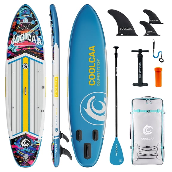 COOLCAA 11'8" Inflatable Stand Up Paddle Board, 34" Wide, 490 lb Capacity