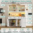 thumbnail image 2 of 72" Tall Kitchen Pantry Cabinet with 6 Side Door Shelves & Led Lights & Charge Station, 60" Wide Freestanding Farmhouse Cupboard with 7 Doors Storage,3 Drawer,3 Tier Storage Cart,Adjustable Shelves, 2 of 9