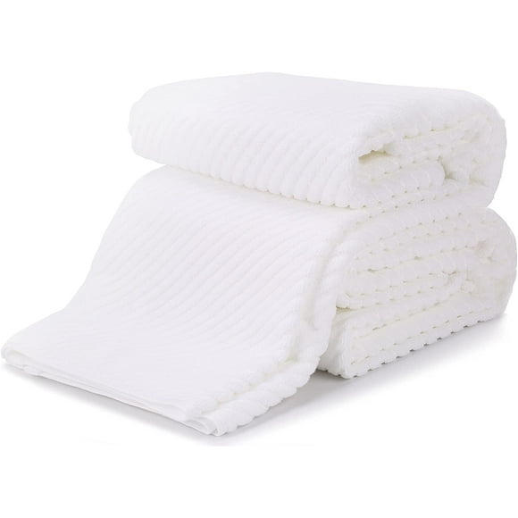 Acanva Luxury Cotton Bath Towel, 32" X 64" Extra-Large Size, White, Double Side Textured, Set of 2