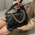 thumbnail image 3 of Bolso de cuero de PU femenino con diseño de rombos bordados a la moda, nuevo bolso de hombro tipo axila Joker con cadena gruesa, color negro, 3 of 5