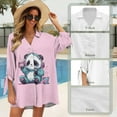thumbnail image 6 of SCRAWLGOD Pink Panda 3/4 Sleeve Cardigan Shirt for Women Purple T Shirt Cardigan for Women Lightweight Button Down Shirts Plus Size Cardigan for Women S, 6 of 7