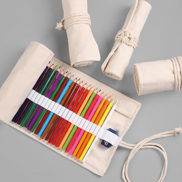 Embryo-cortina de tela para bolígrafos, estuche para lápices con rollo creativo de plomo de color para bocetos, 12/24/36/48/72 agujeros, estuche para lápices de lona con viento simple