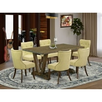 East West Furniture V776SI737-7 7-Pc Kitchen Dining Room Set- 6 Parson Dining Chairs with Limelight Linen Fabric Seat and Button Tufted Chair Back - Rectangular Table Top & Wooden Legs -...