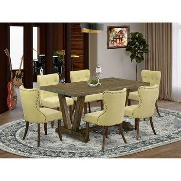 East West Furniture V-Style 7-piece Wood Dining Table Set in Brown/Limelight