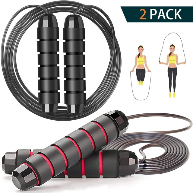 Jump Rope 2 Pack Tangle-Free with Ball Bearing Cable Speed Rope for Women Men Kids Skipping Rope for Exercise Fitness Adjustable Jumping Rope Workout with Memory Foam Handles