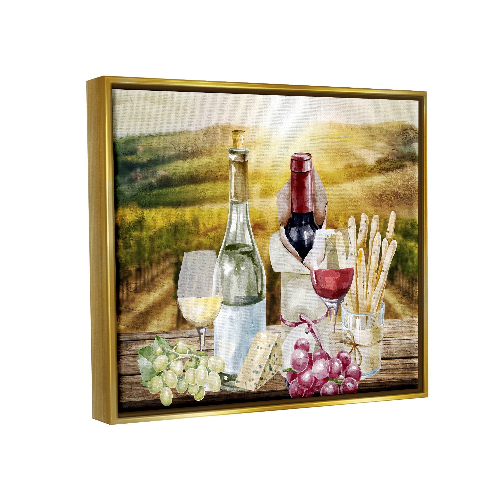 Stupell Industries Wine in Vineyard Landscape Food & Beverage Painting Gold Floater Framed Art Print Wall Art, 21 x 17
