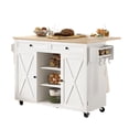 thumbnail image 2 of Kitchen Island On Wheels Rolling Kitchen Island Cart With Drop Leaf Countertop, Barn Door Kitchen Island Table With Storage, 2 of 2