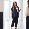 thumbnail image 4 of Agnes Orinda Women's Plus Size Blazers Casual Short Sleeve Notched Lapel Wear-to-Work Blazer Suit Jacket 1X Navy Blue, 4 of 8