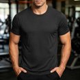 thumbnail image 4 of HOOMEUMY Men Tshirt Short Sleeve Round Neck Slim Fitted Cotton Basic Tops Solid Color Breathable Summer Gym Running Outdoor Daily Walking Street Beach Vacation Casual Wear, 4 of 8