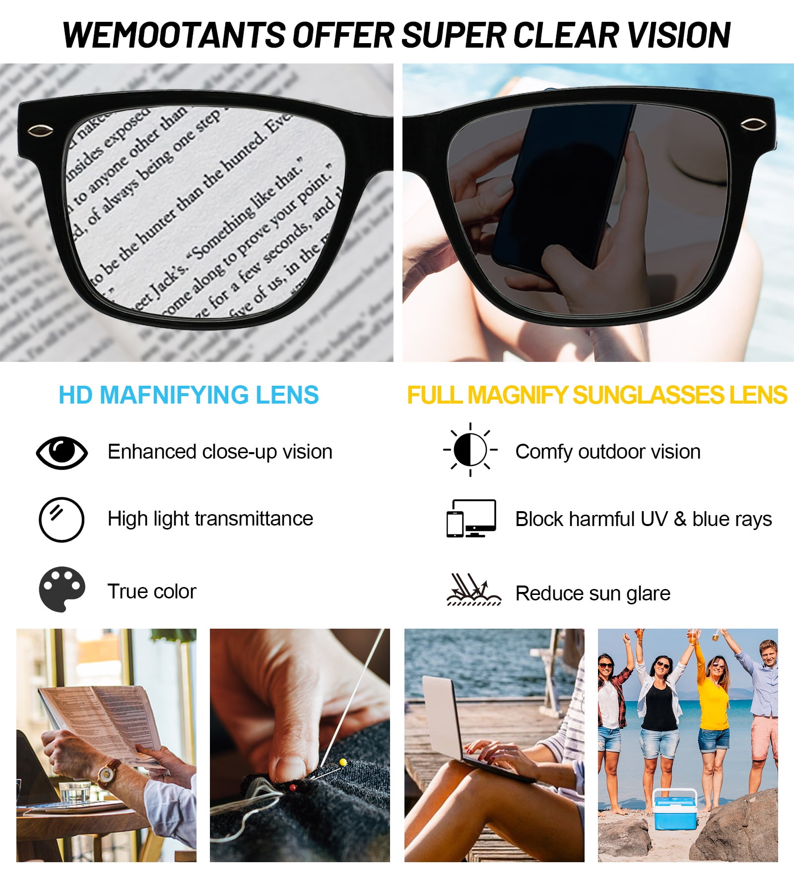 WEMOOTANTS Reading Sunglasses 1.25 for Women 3 Pack Large Clear Readers 125 Men's Sun Reader Glasses 1.00 +1.25 1.50 1.75 2.00 2.25 2.50 2.75 3.00 3.50 4.00
