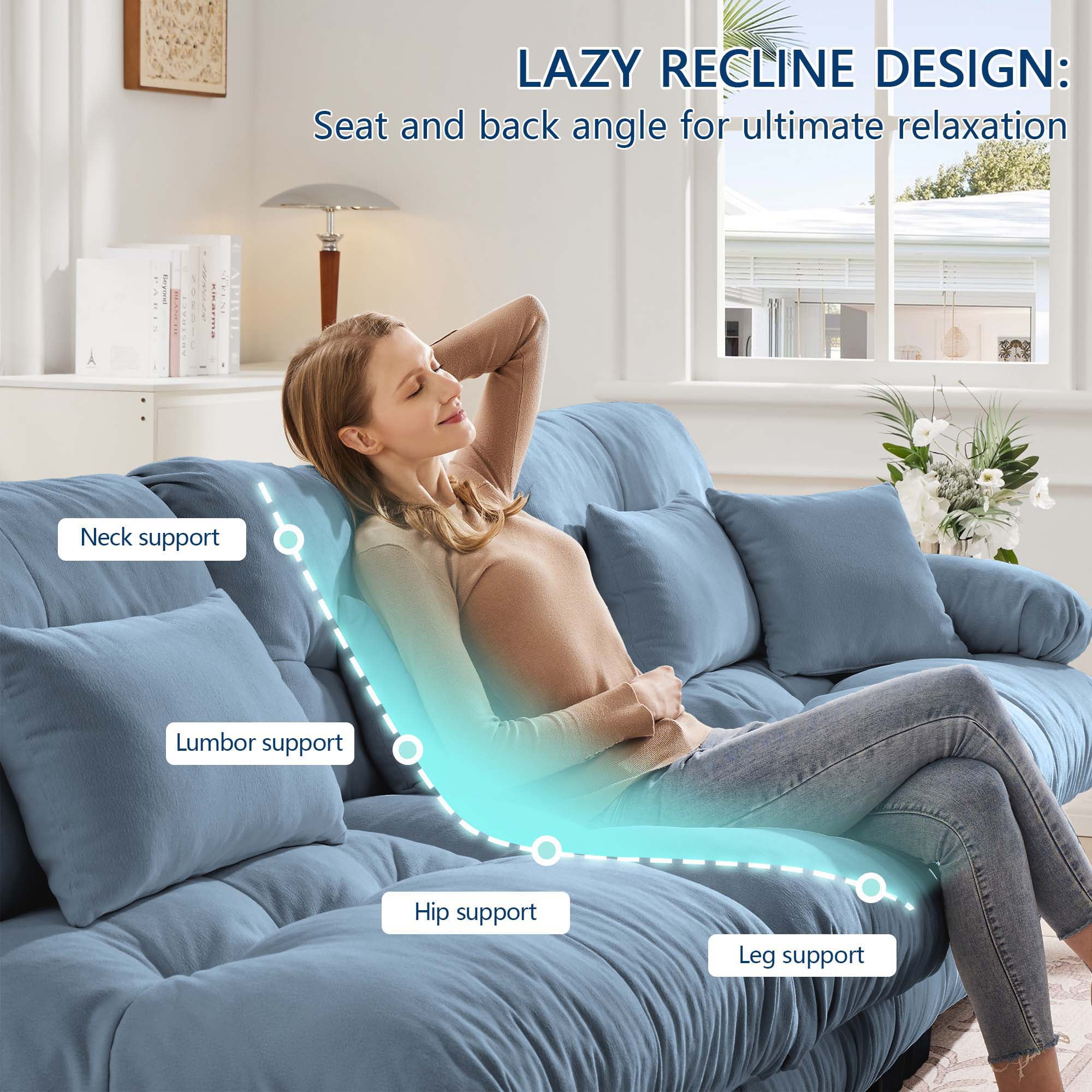 94.4" Cloud Chenille Loveseat Sofa, Oversized Deep Seat 2 Seater Couch for Living Room with Pillows, Blue