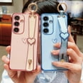 thumbnail image 4 of Samsung Galaxy S24 5G Case with Wrist Strap,Luxury Cute Plating Edge Love Hearts Pattern for Girls Women, Finger Holder Kickstand Soft Shockproof Phone Case for Galaxy S24 6.2",Blue, 4 of 11