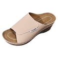 thumbnail image 5 of Rokment Womens Orthopedic High Heels Dressy Sandals Comfortable Arch Support Wedge Heeled Slip on Fashion Casual Leather Open Toe Platform Wedge Walking Dress Slides Summer Shoes Beige Size 6, 5 of 6
