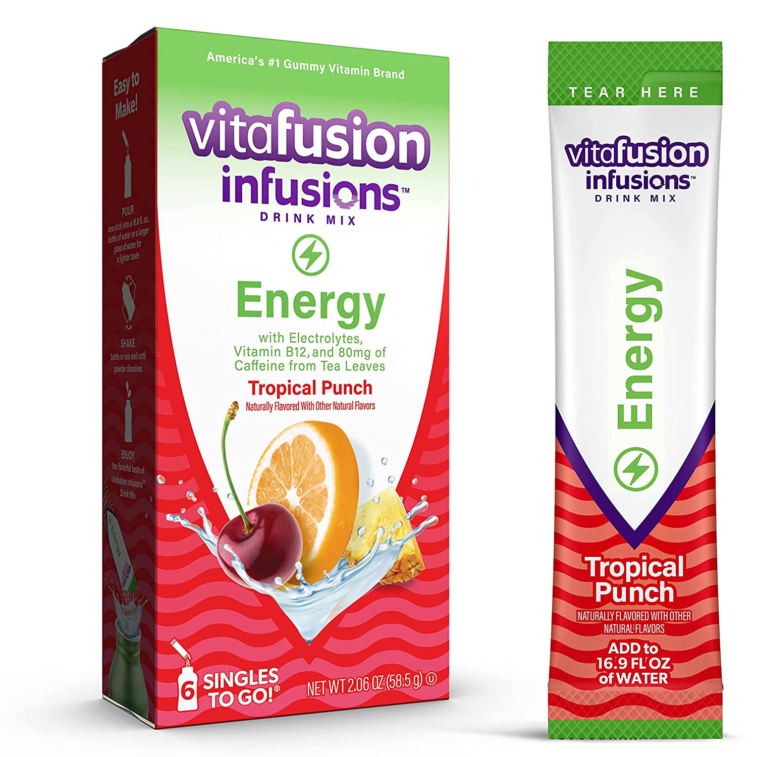 SINGLES TO GO! Vitafusion Infusions Energy Drink Mix, Singles To Go