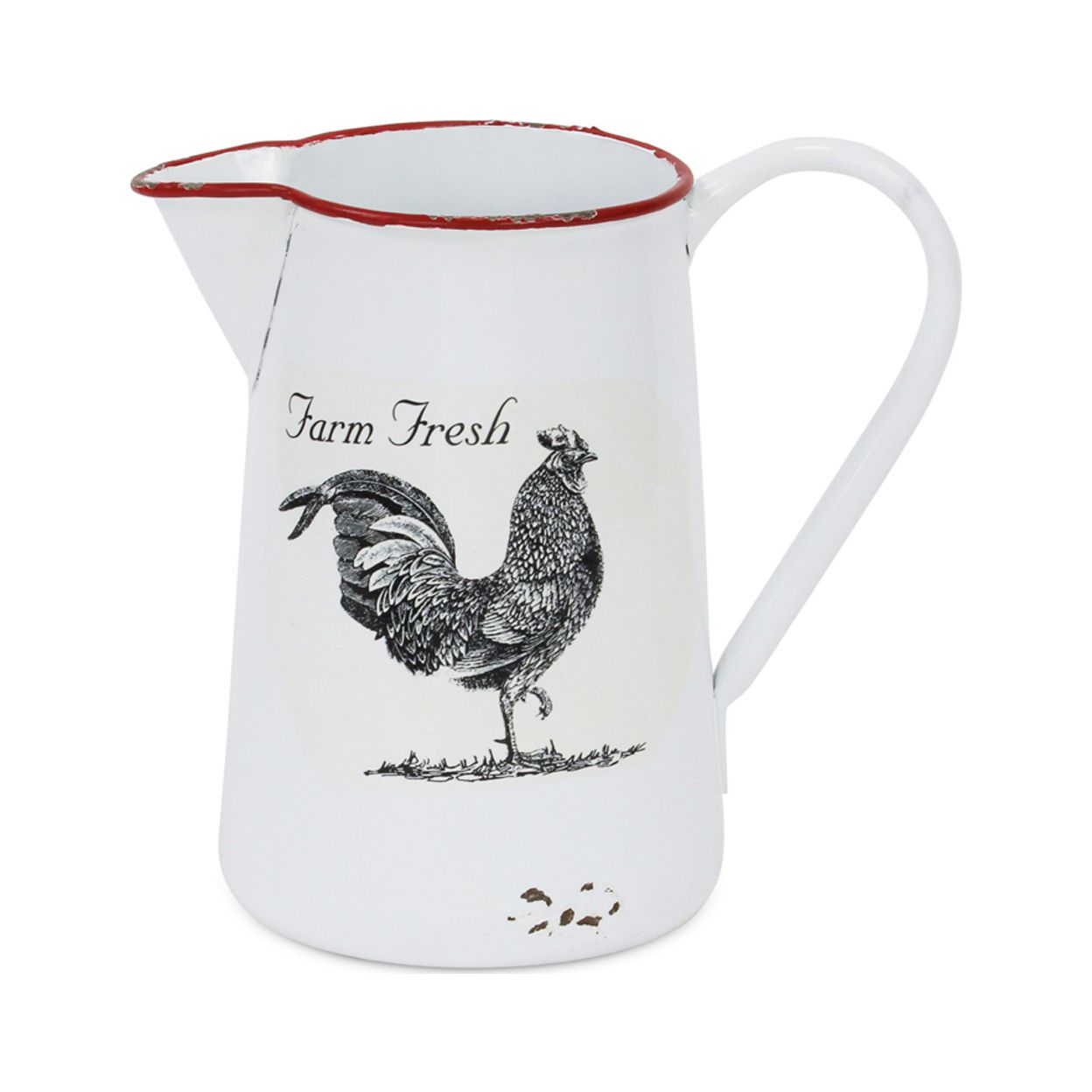 Cheungs 5021 White Lacquered Metal Pitcher Decor with Chicken Decal