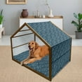 thumbnail image 2 of Indigo Pet House, Dark Green Backdrop Floral Swirl Leaves Branches Details Image, Outdoor & Indoor Portable Dog Kennel with Pillow and Cover, 5 Sizes, Turquoise Pale Blue, by Ambesonne, 2 of 4