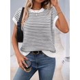 thumbnail image 3 of Cap Sleeve Casual Striped Color Block Sweater White L, 3 of 7
