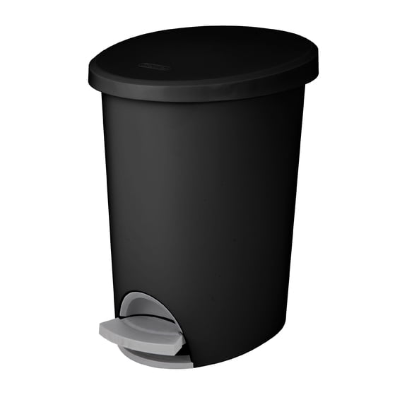Sterilite Bathroom Trash Can, 2.6 Gallon Small Plastic Garbage Bucket Bin with Step Lid, Black